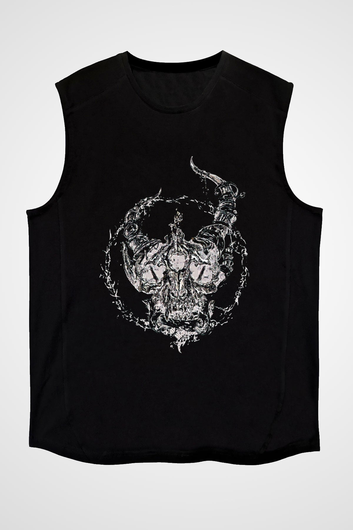 Demon Hunter Baskılı Unisex Siyah Kolsuz Tişört - Tshirt