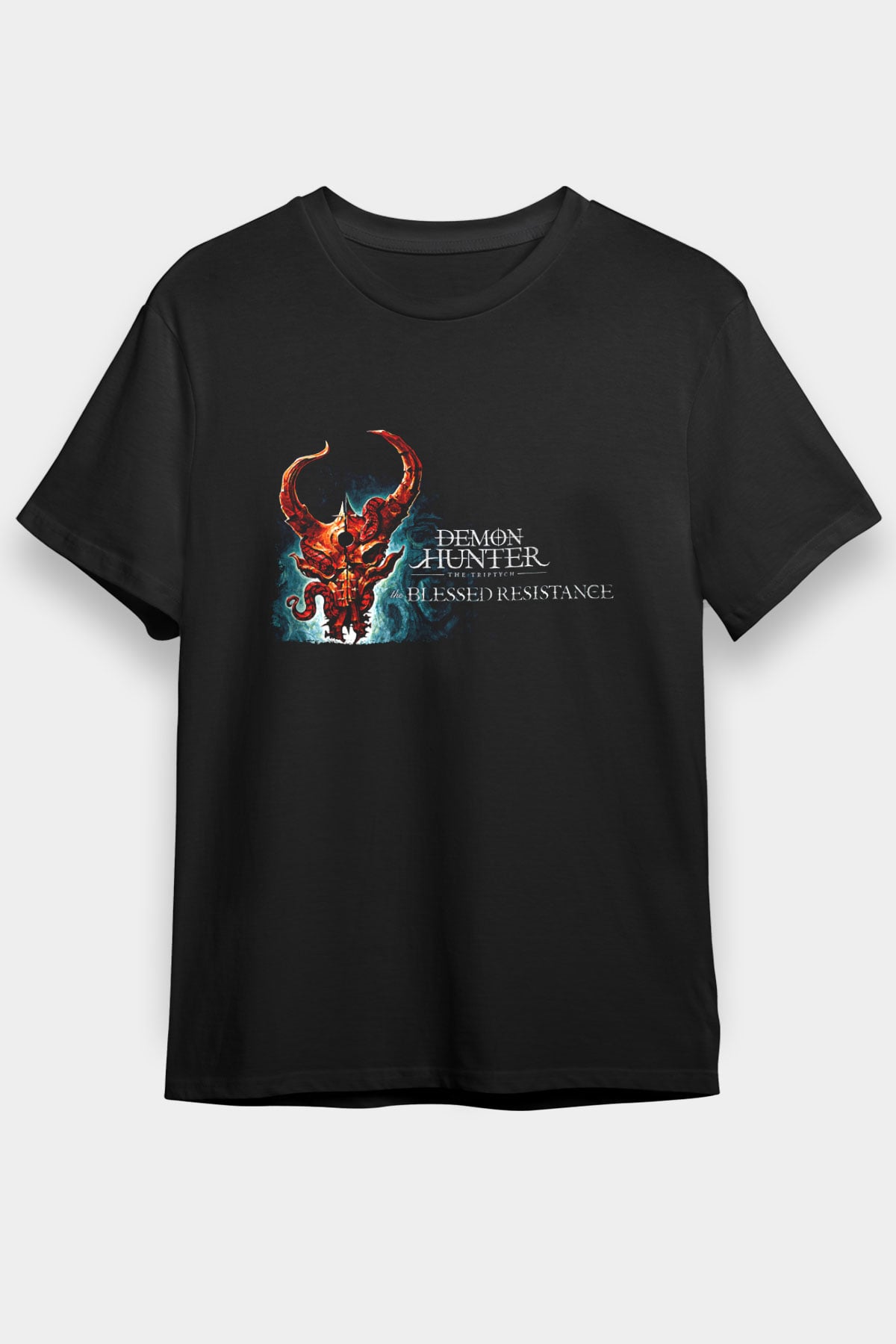 Demon Hunter Baskılı Unisex Siyah Tişört - Tshirt