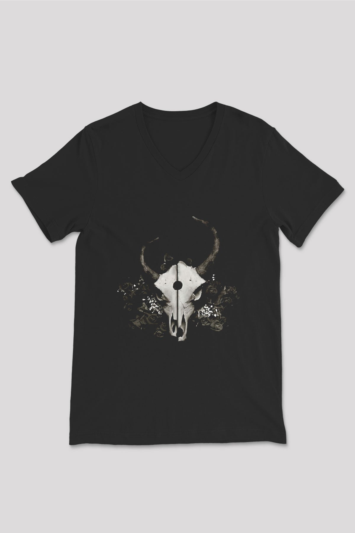 Demon Hunter Baskılı Unisex Siyah V Yaka Tişört - Tshirt