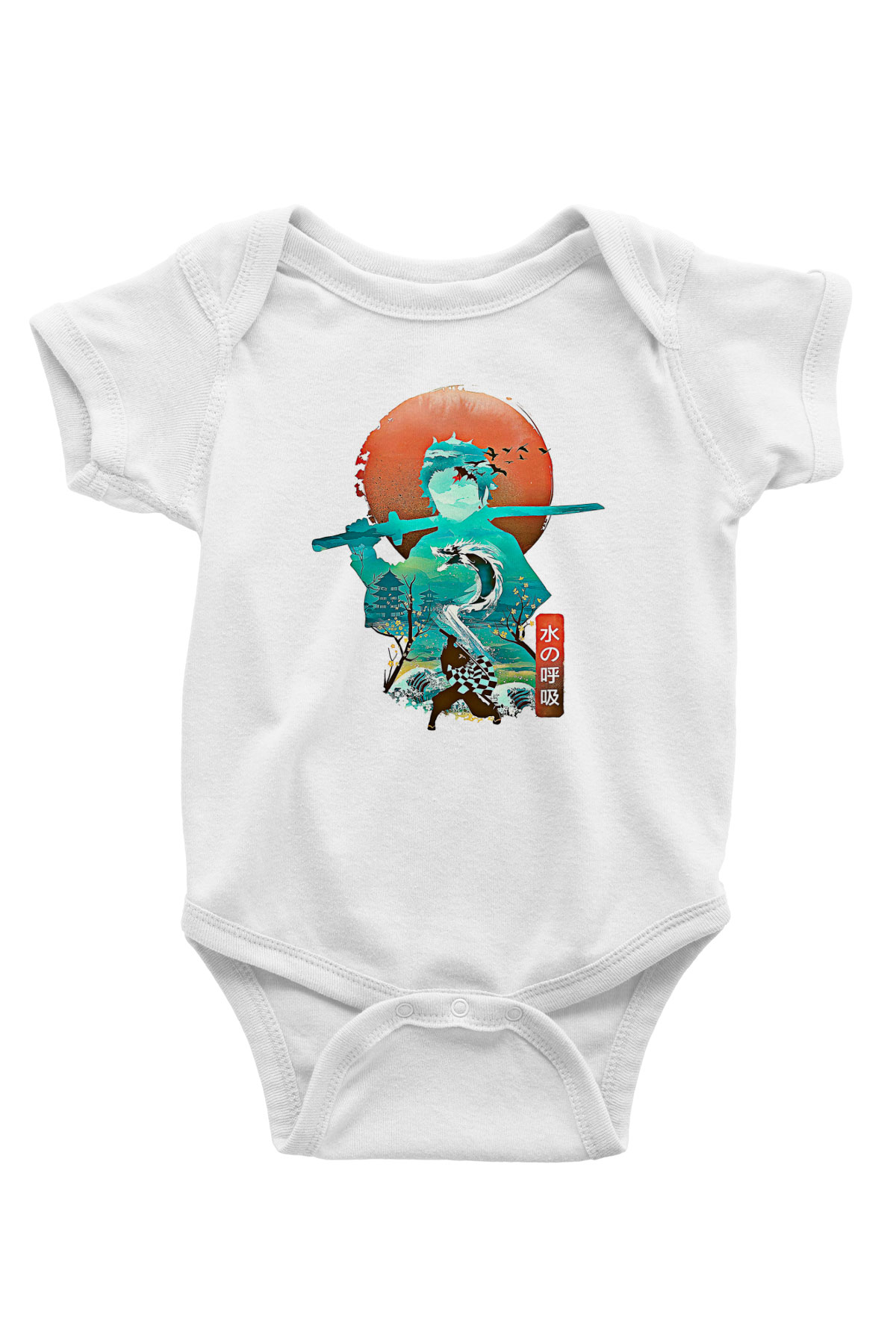 Demon Slayer Baskılı Beyaz Unisex Bebek Body - Zıbın