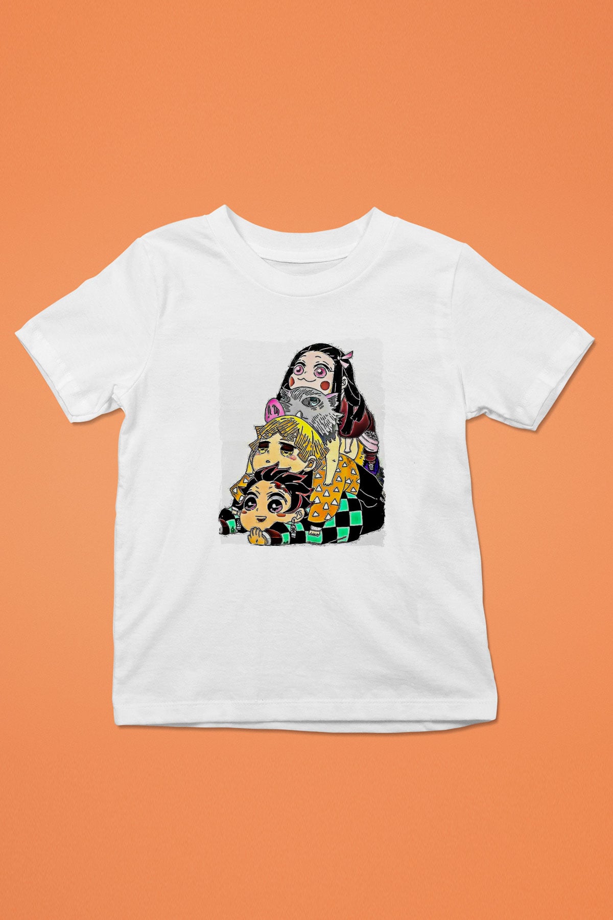 Demon Slayer Baskılı Beyaz Unisex Beyaz Çocuk Tişört - Tshirt