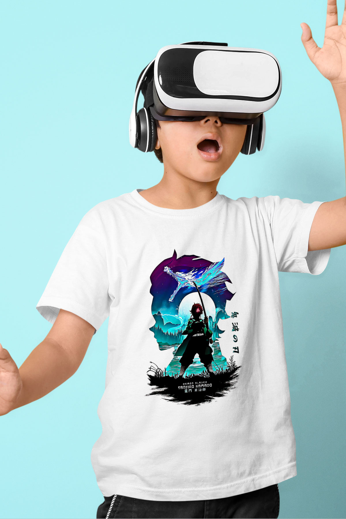 Demon Slayer Baskılı Beyaz Unisex Beyaz Çocuk Tişört - Tshirt