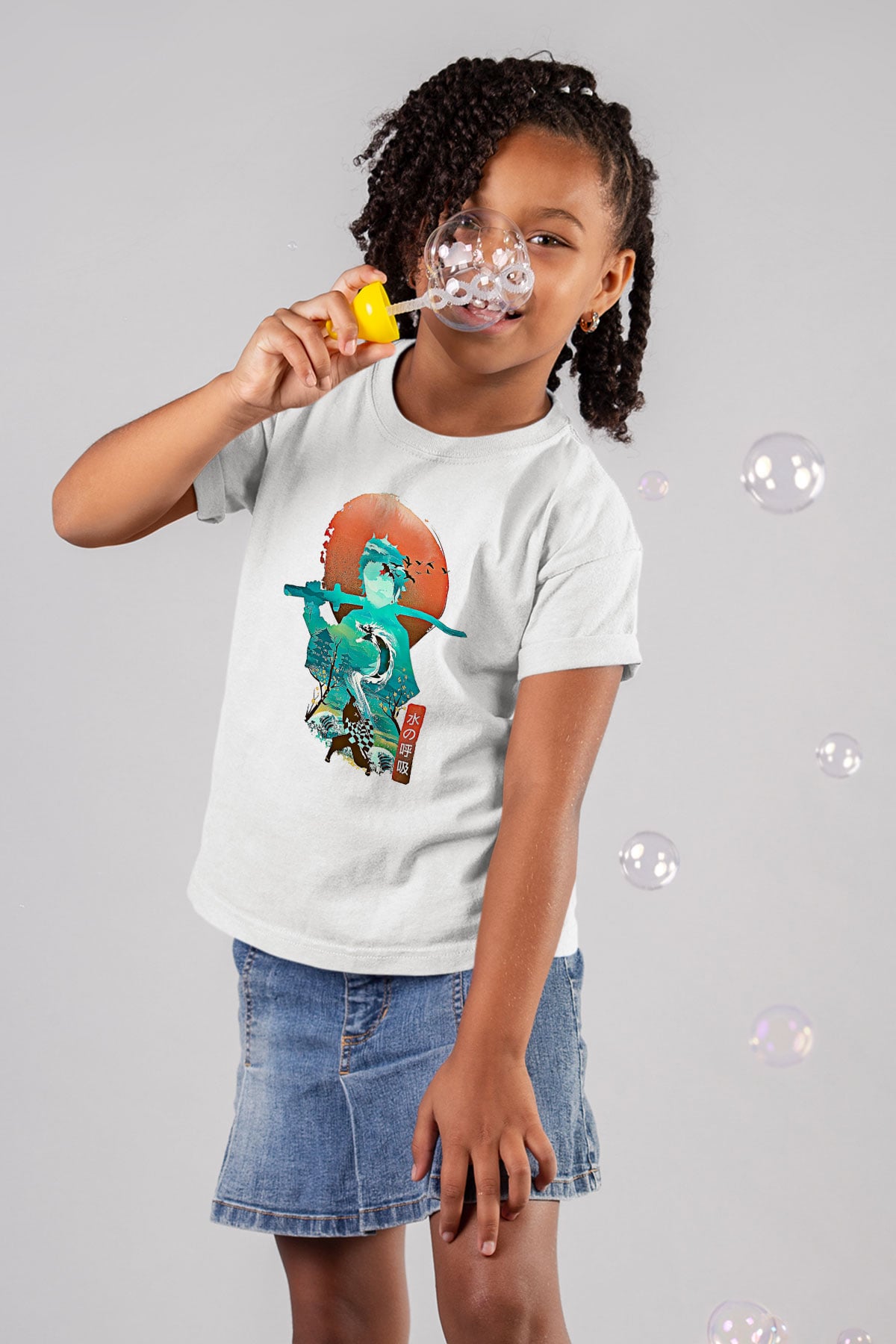 Demon Slayer Baskılı Beyaz Unisex Beyaz Çocuk Tişört - Tshirt