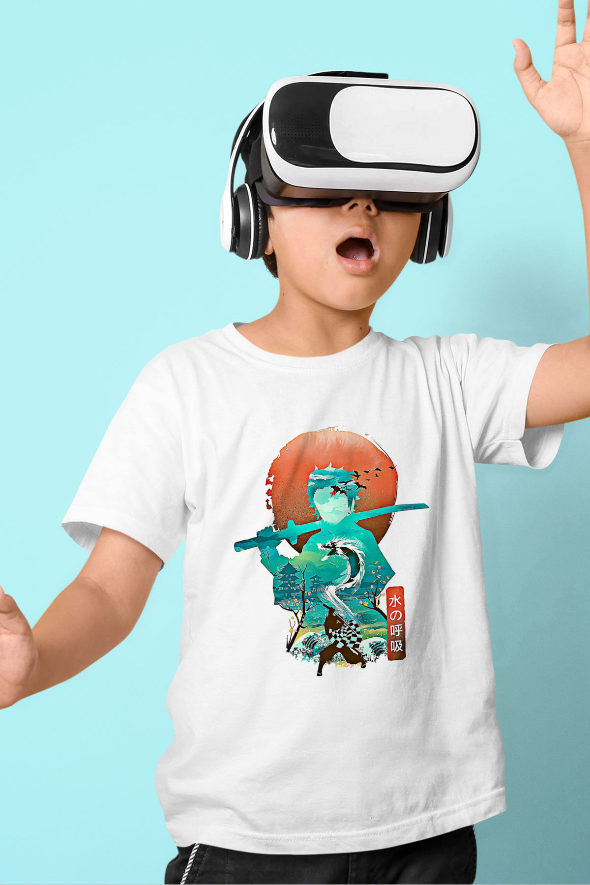 Demon Slayer Baskılı Beyaz Unisex Beyaz Çocuk Tişört - Tshirt