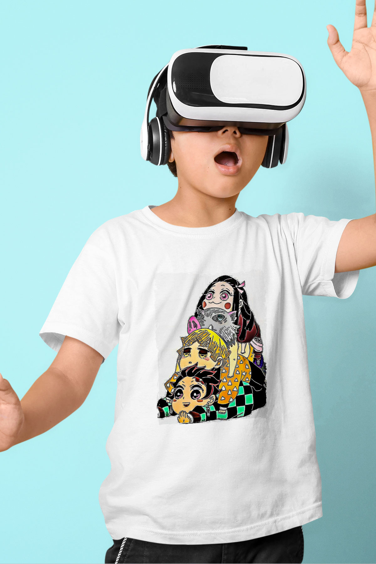 Demon Slayer Baskılı Beyaz Unisex Beyaz Çocuk Tişört - Tshirt