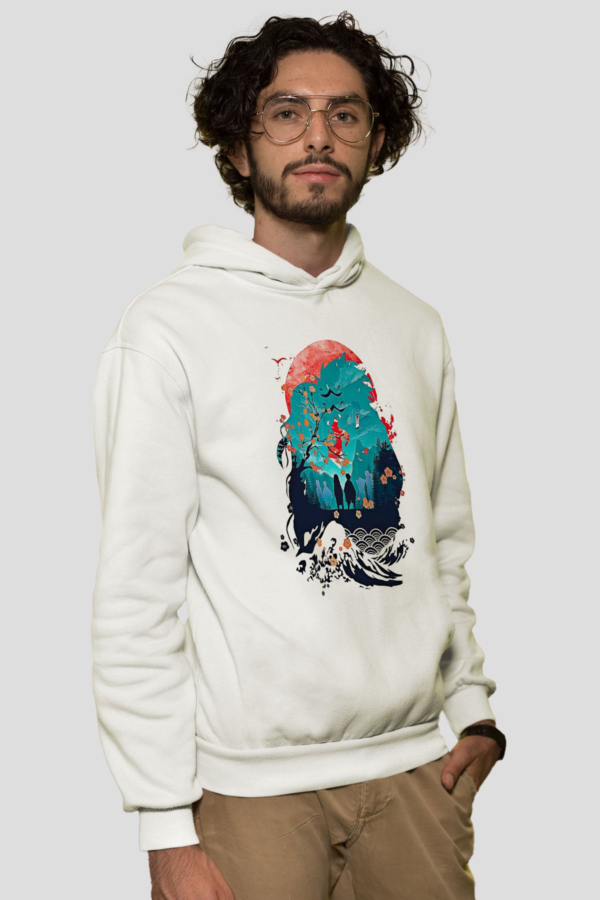 Demon Slayer Baskılı Beyaz Unisex Hoodie