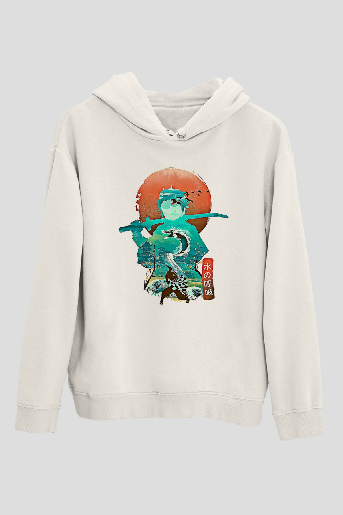 Demon Slayer Baskılı Beyaz Unisex Hoodie