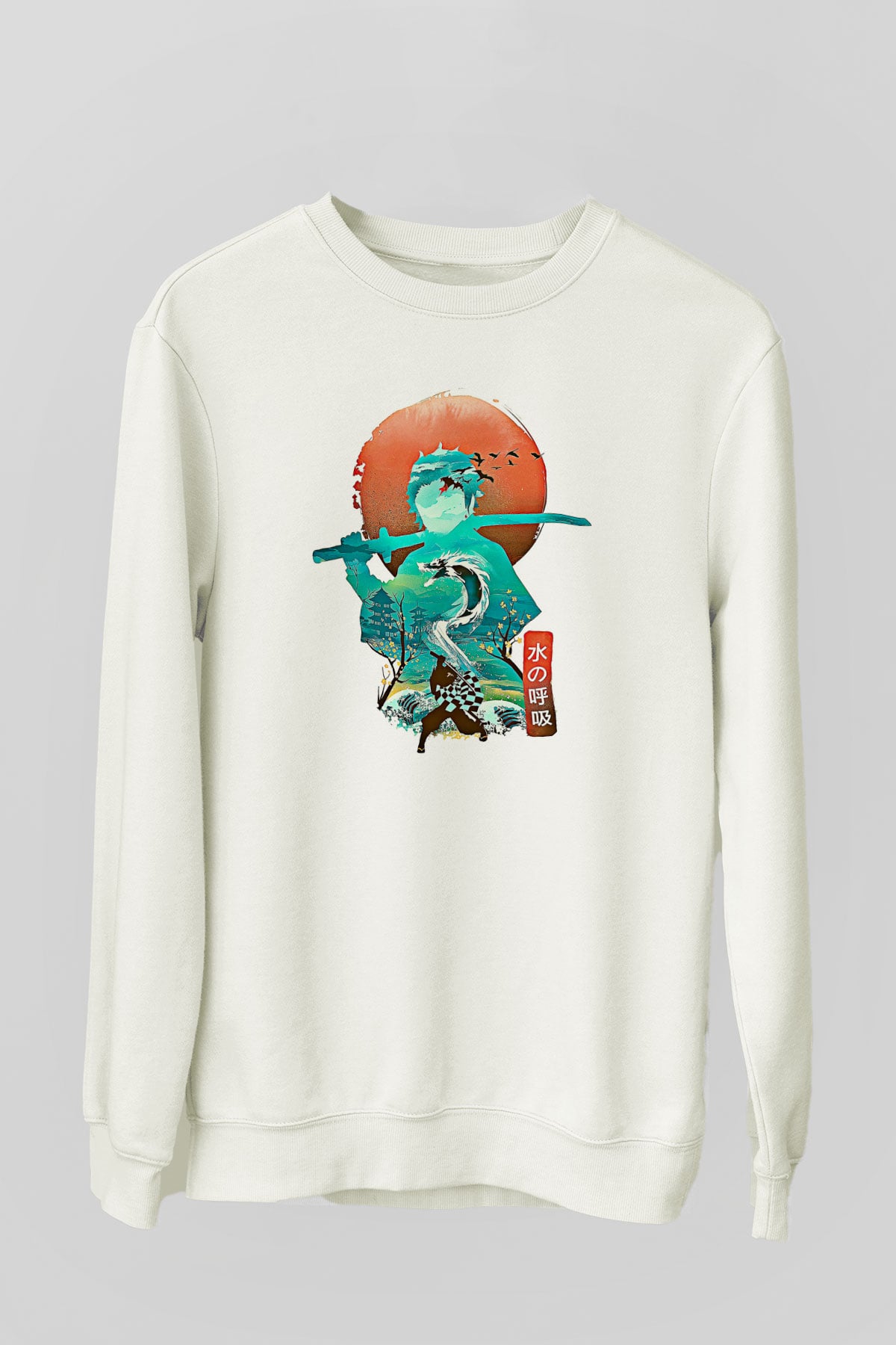 Demon Slayer Baskılı Beyaz Unisex Sweatshirt