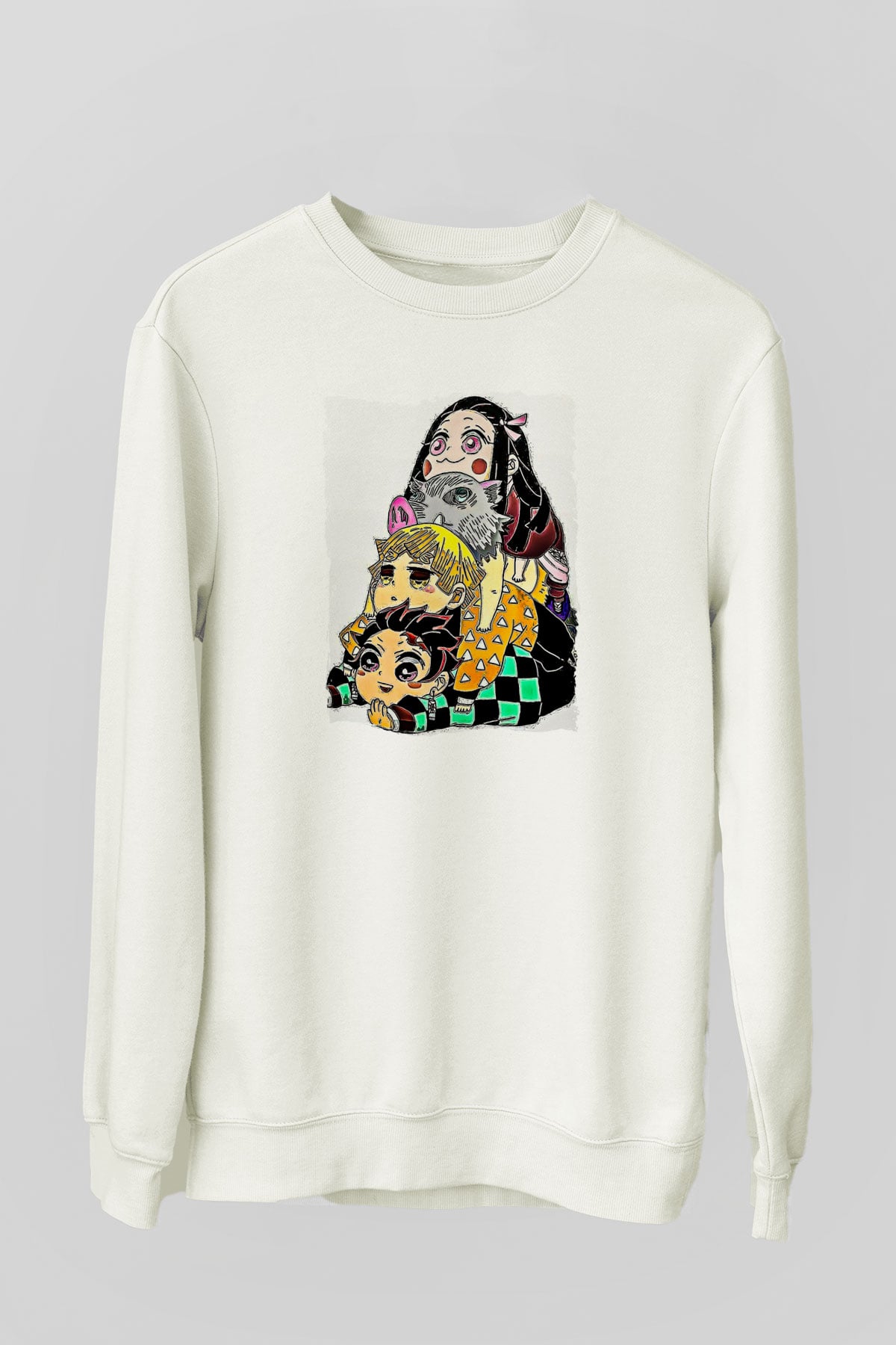 Demon Slayer Baskılı Beyaz Unisex Sweatshirt