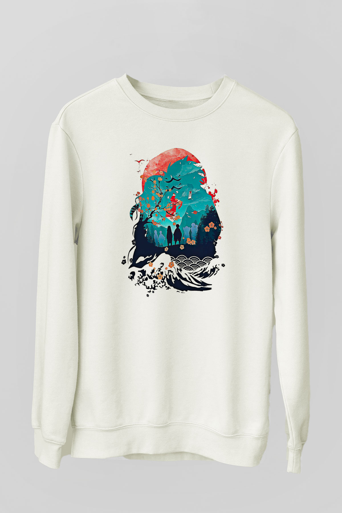 Demon Slayer Baskılı Beyaz Unisex Sweatshirt