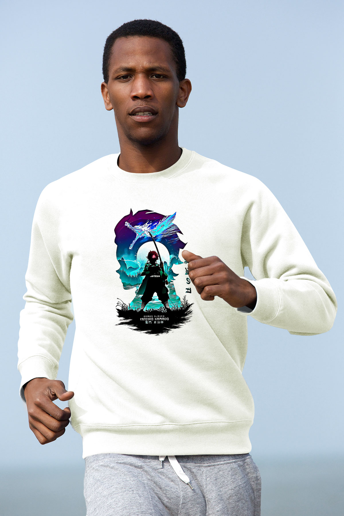 Demon Slayer Baskılı Beyaz Unisex Sweatshirt