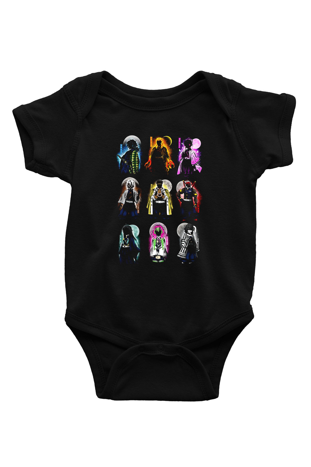 Demon Slayer Baskılı Unisex Siyah Bebek Body - Zıbın