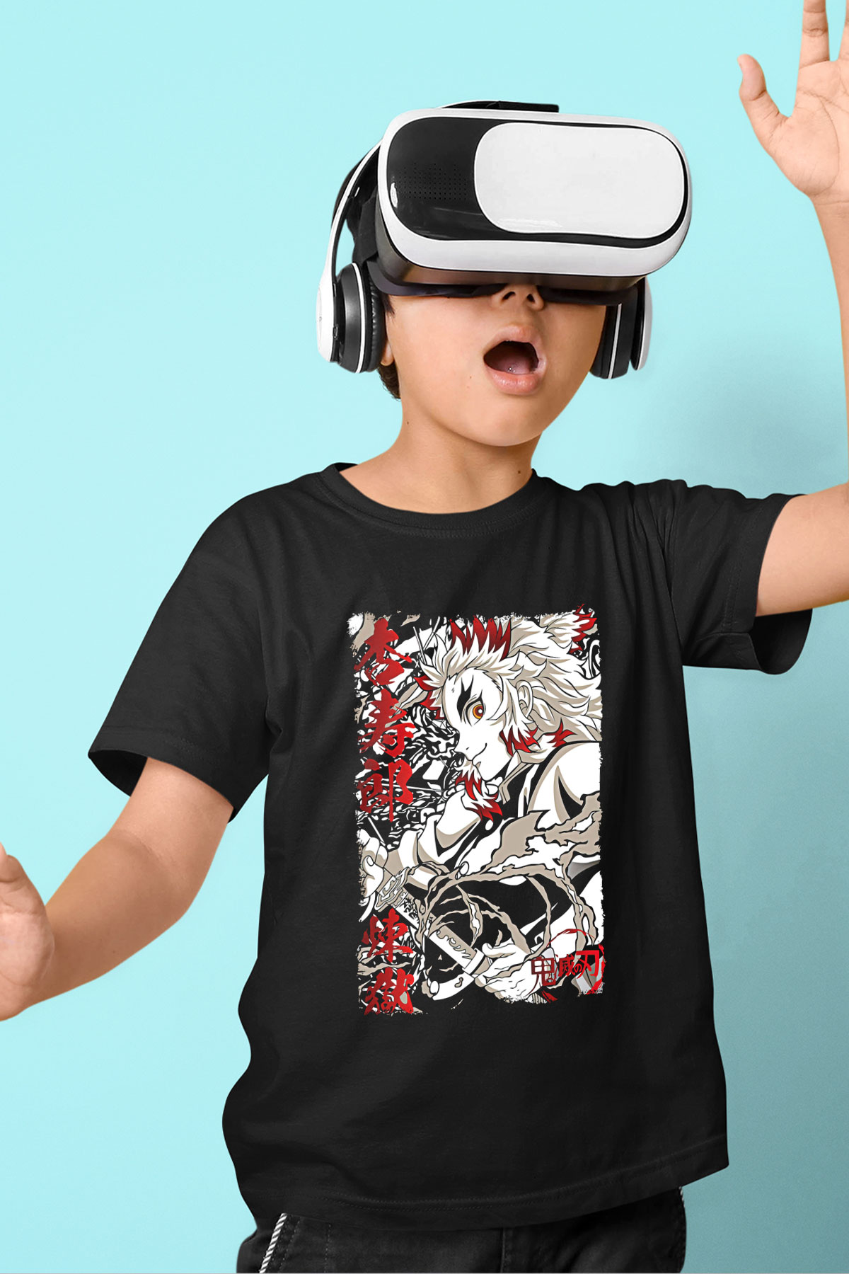 Demon Slayer Baskılı Unisex Siyah Çocuk Tişört - Tshirt