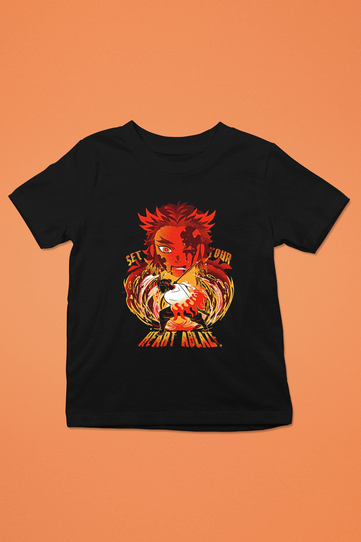 Demon Slayer Baskılı Unisex Siyah Çocuk Tişört - Tshirt
