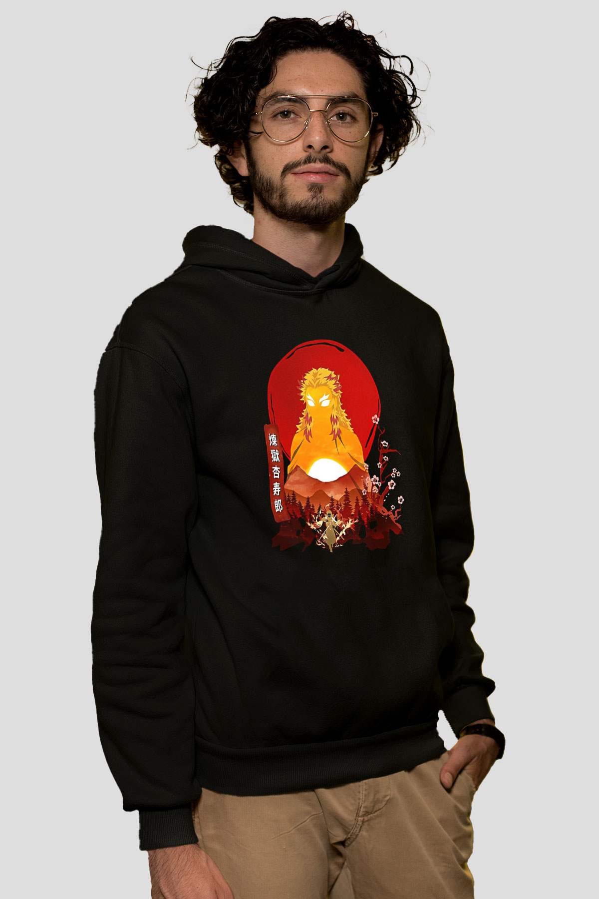 Demon Slayer Baskılı Unisex Siyah Hoodie