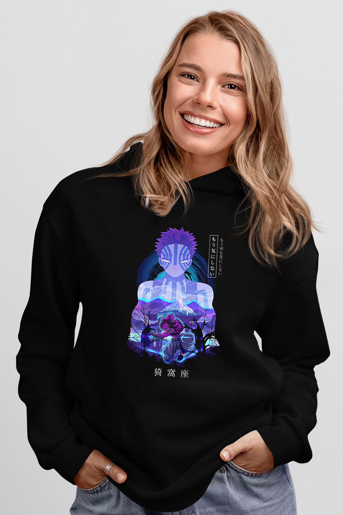 Demon Slayer Baskılı Unisex Siyah Hoodie