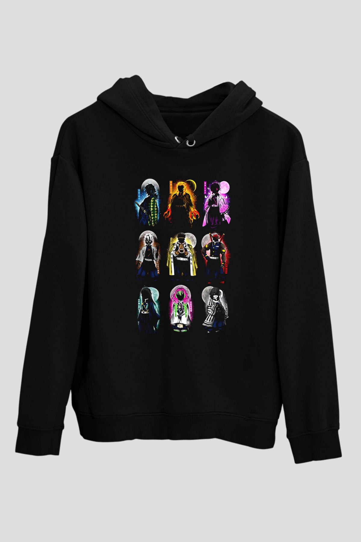 Demon Slayer Baskılı Unisex Siyah Hoodie