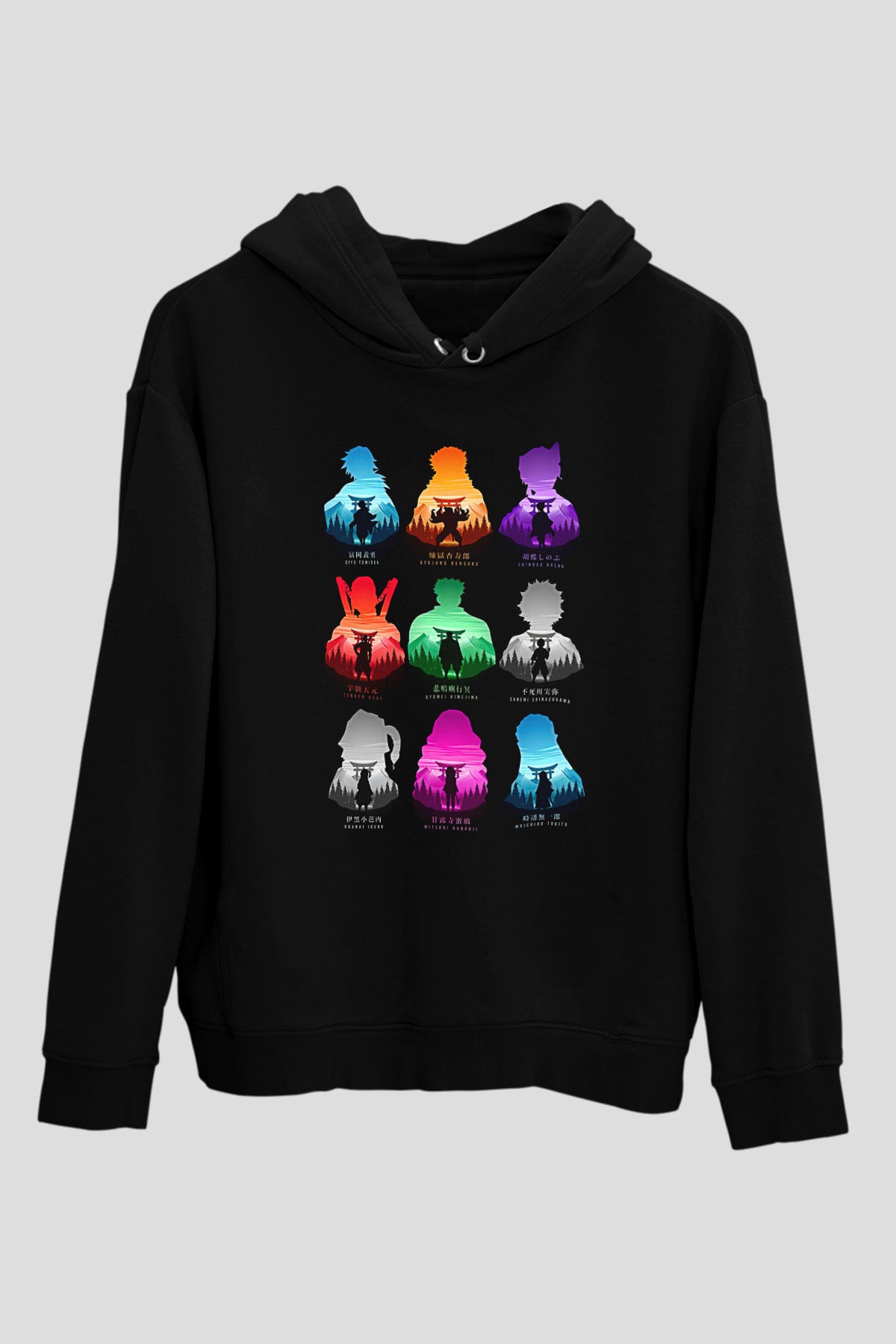 Demon Slayer Baskılı Unisex Siyah Hoodie