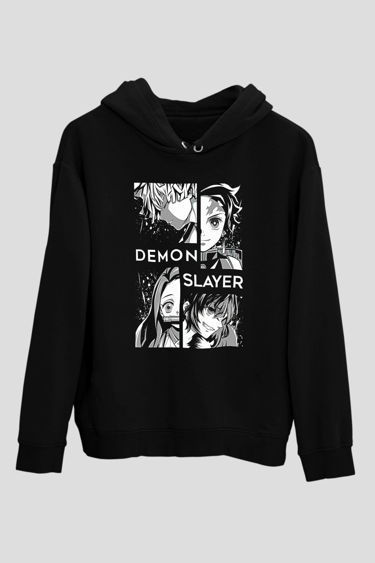 Demon Slayer Baskılı Unisex Siyah Hoodie