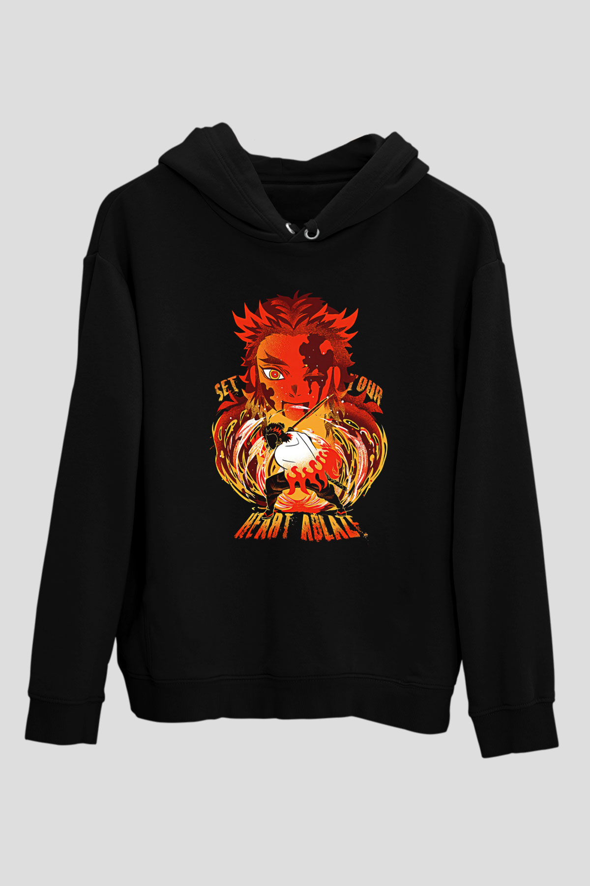Demon Slayer Baskılı Unisex Siyah Hoodie