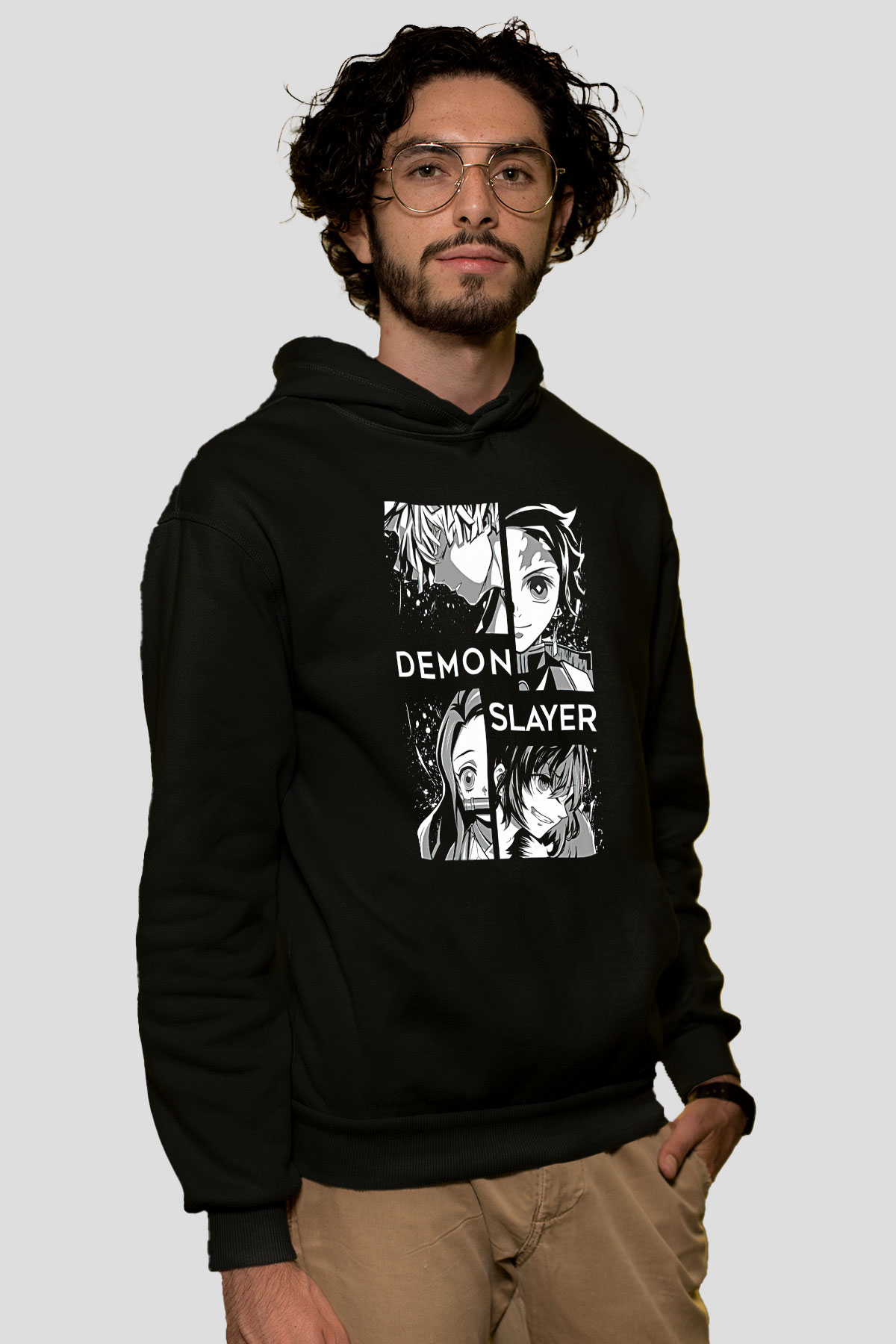 Demon Slayer Baskılı Unisex Siyah Hoodie