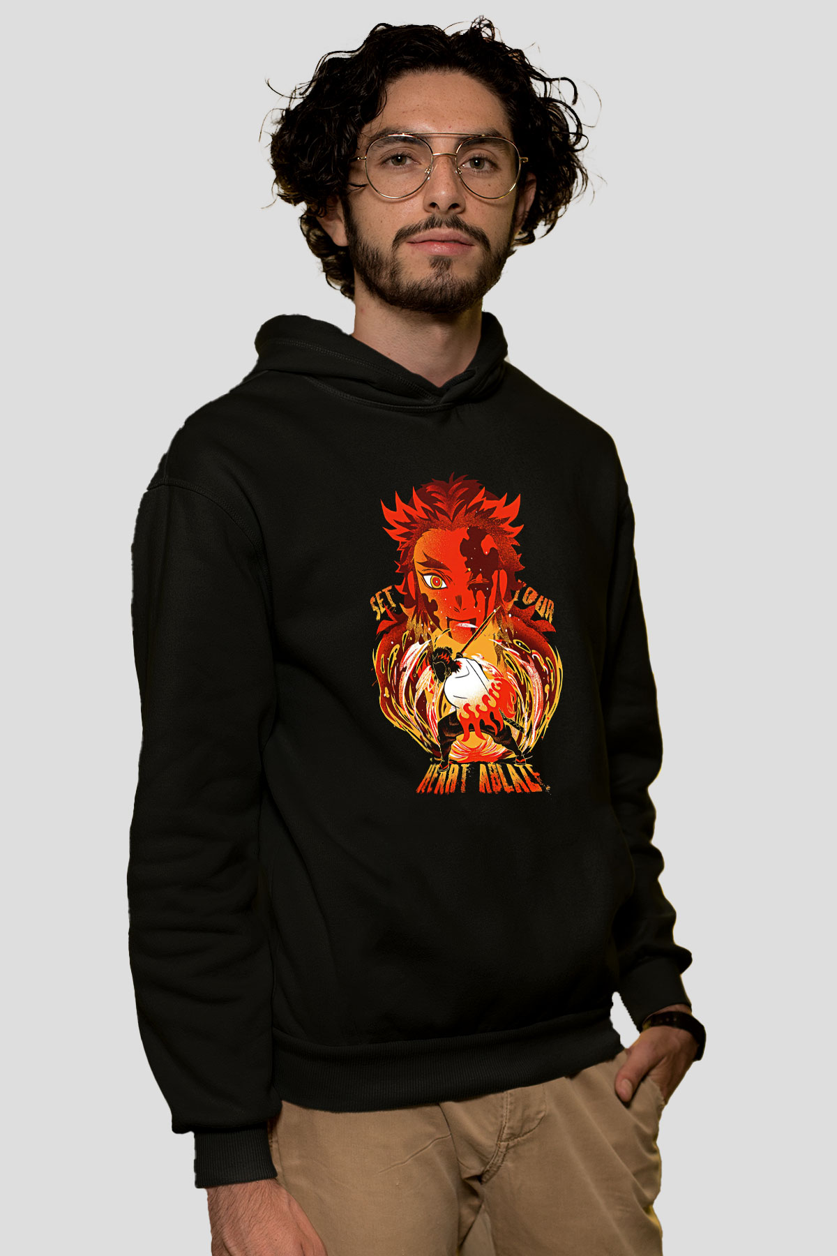Demon Slayer Baskılı Unisex Siyah Hoodie