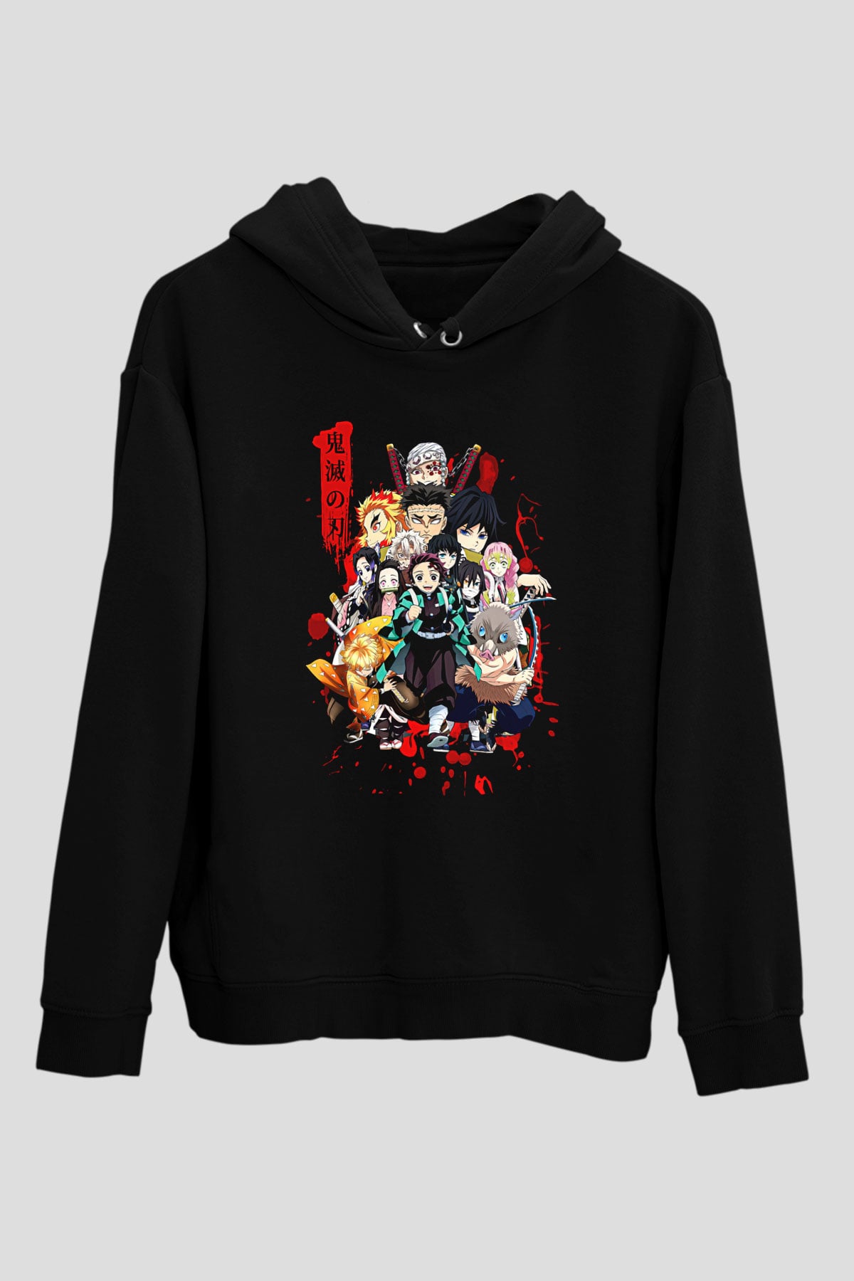 Demon Slayer Baskılı Unisex Siyah Hoodie