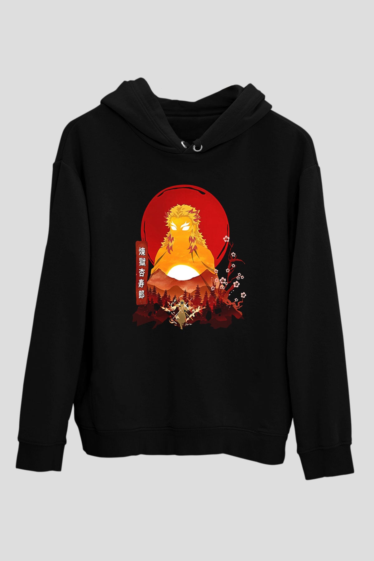 Demon Slayer Baskılı Unisex Siyah Hoodie