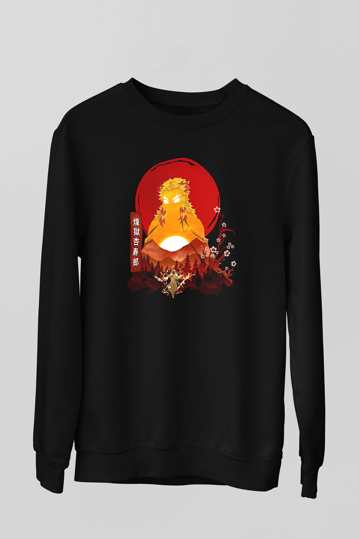 Demon Slayer Baskılı Unisex Siyah Sweatshirt