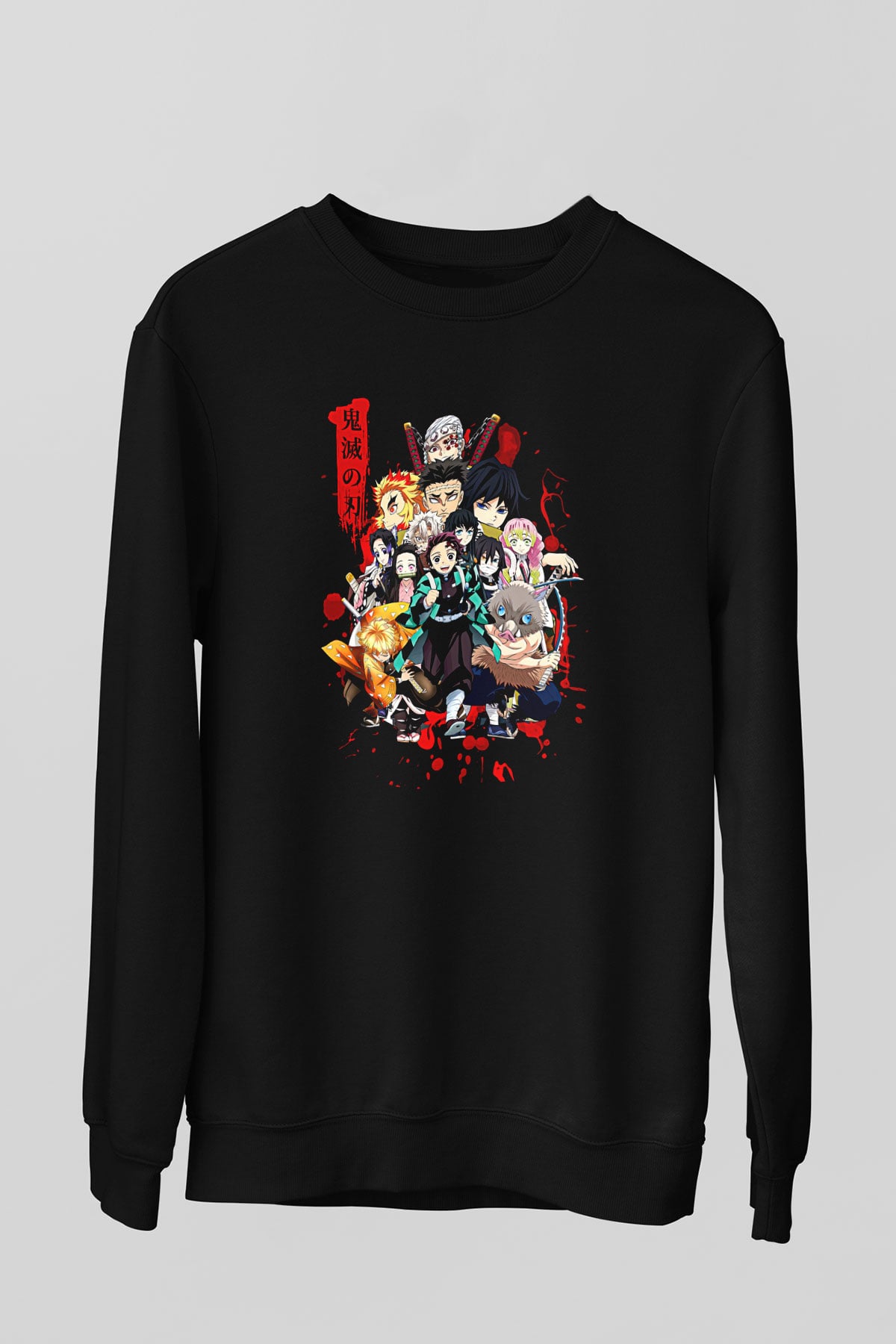 Demon Slayer Baskılı Unisex Siyah Sweatshirt