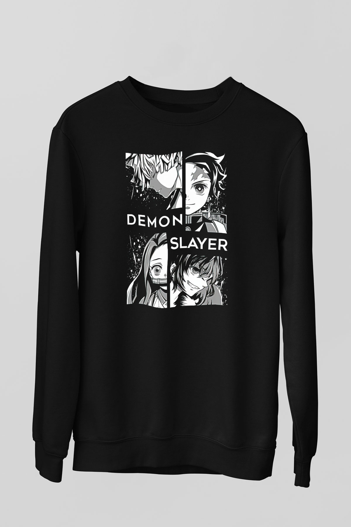 Demon Slayer Baskılı Unisex Siyah Sweatshirt