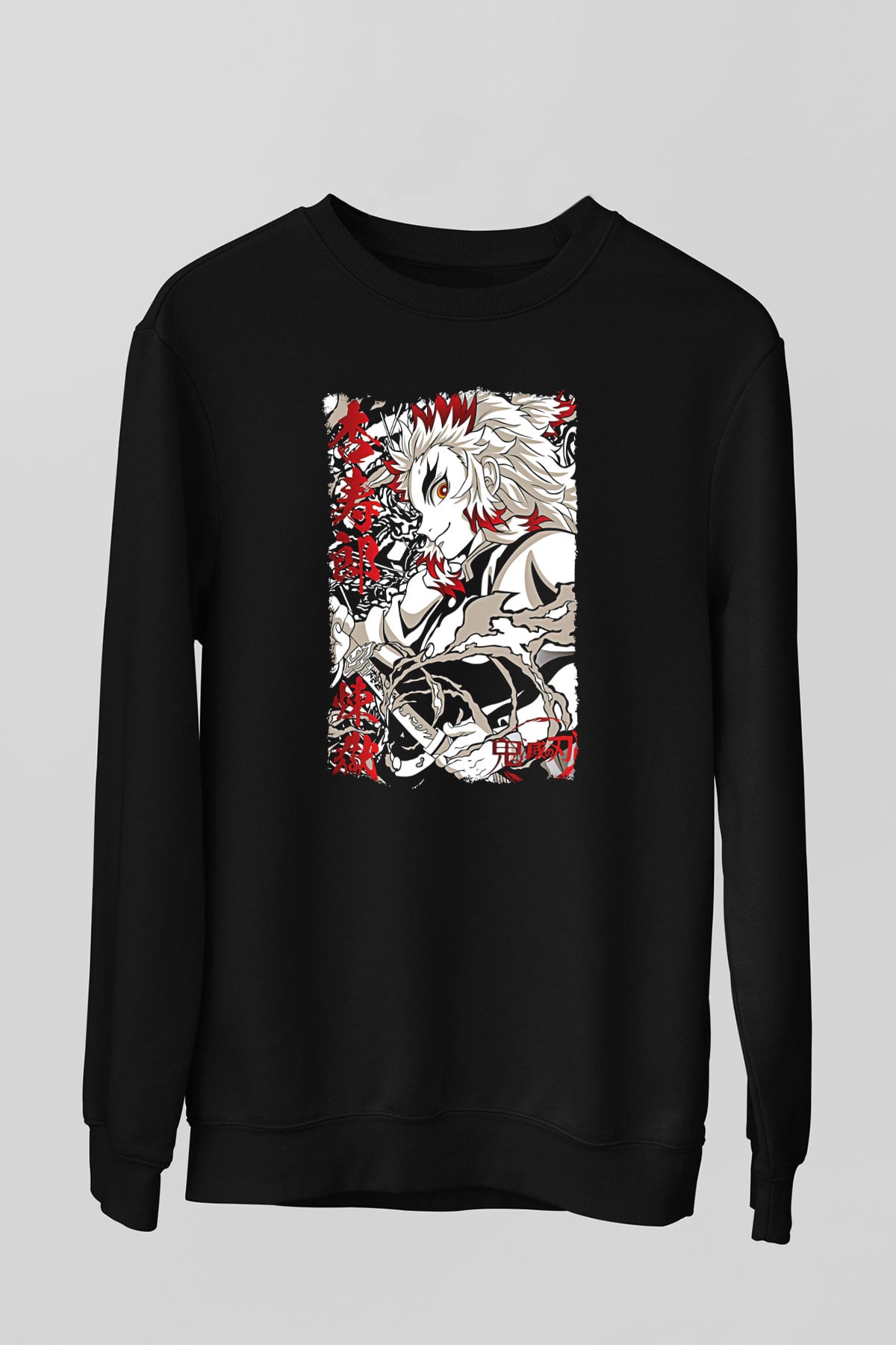 Demon Slayer Baskılı Unisex Siyah Sweatshirt