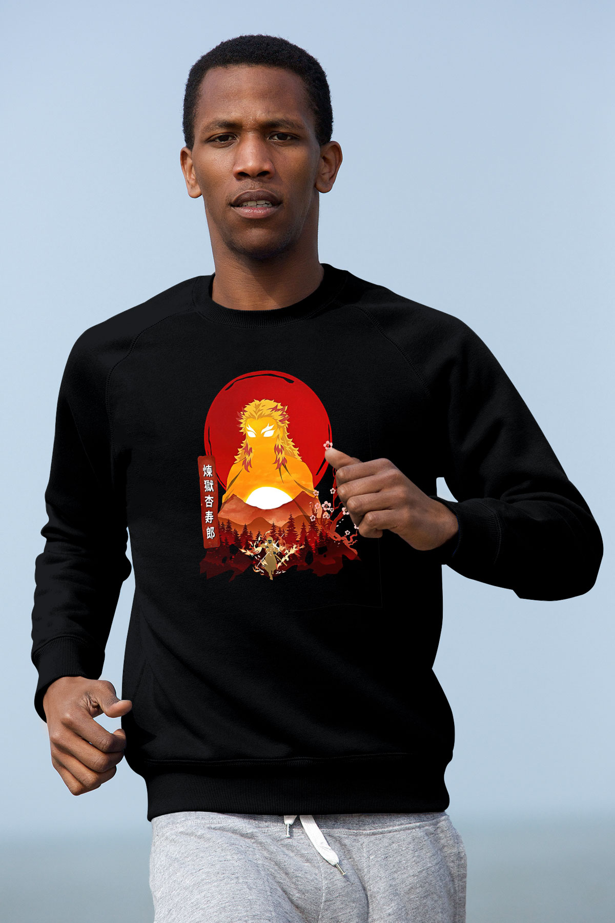 Demon Slayer Baskılı Unisex Siyah Sweatshirt