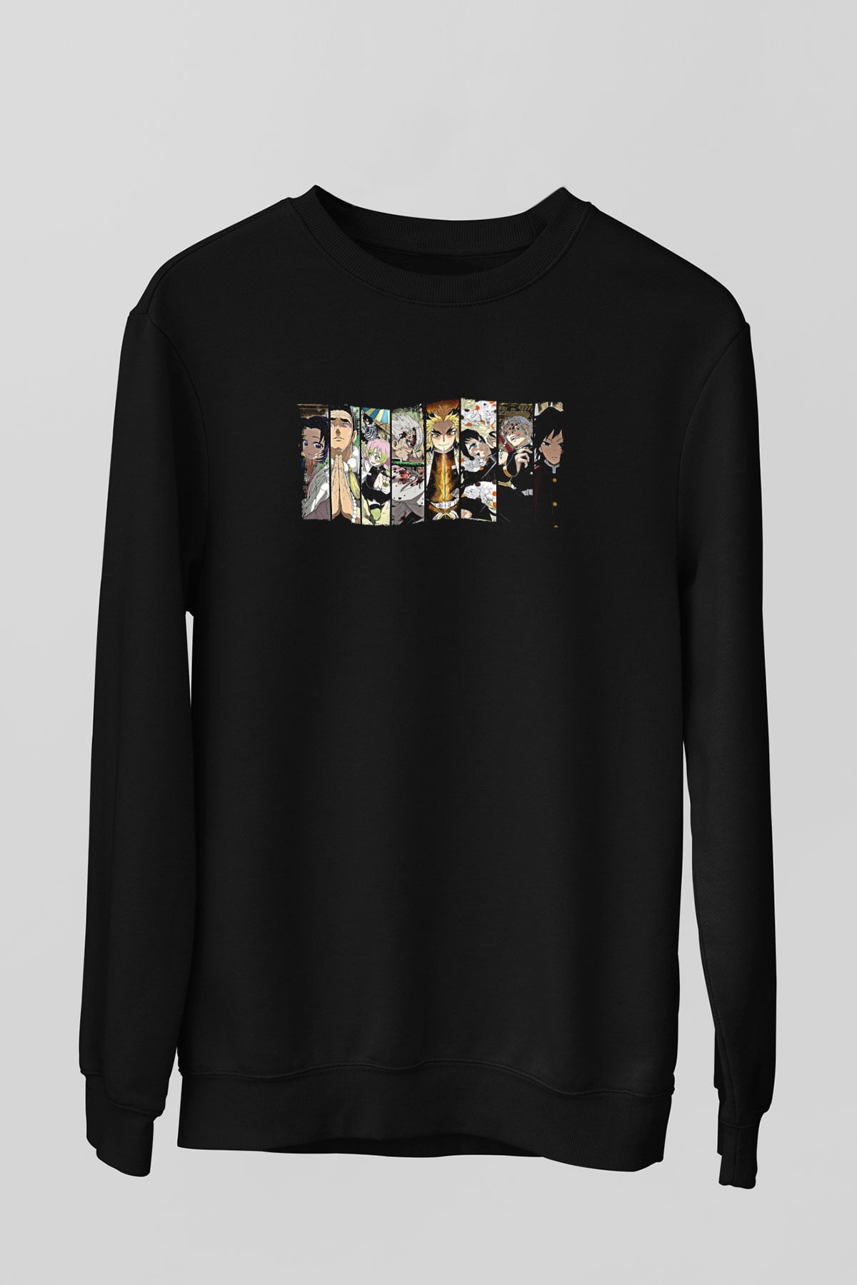 Demon Slayer Baskılı Unisex Siyah Sweatshirt