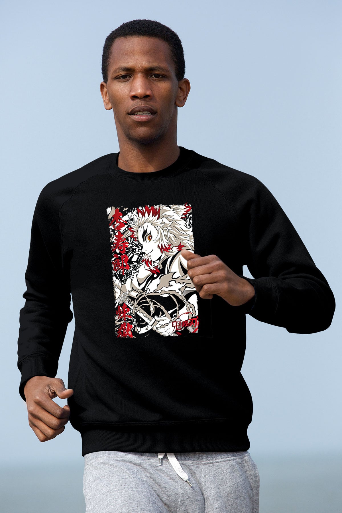 Demon Slayer Baskılı Unisex Siyah Sweatshirt