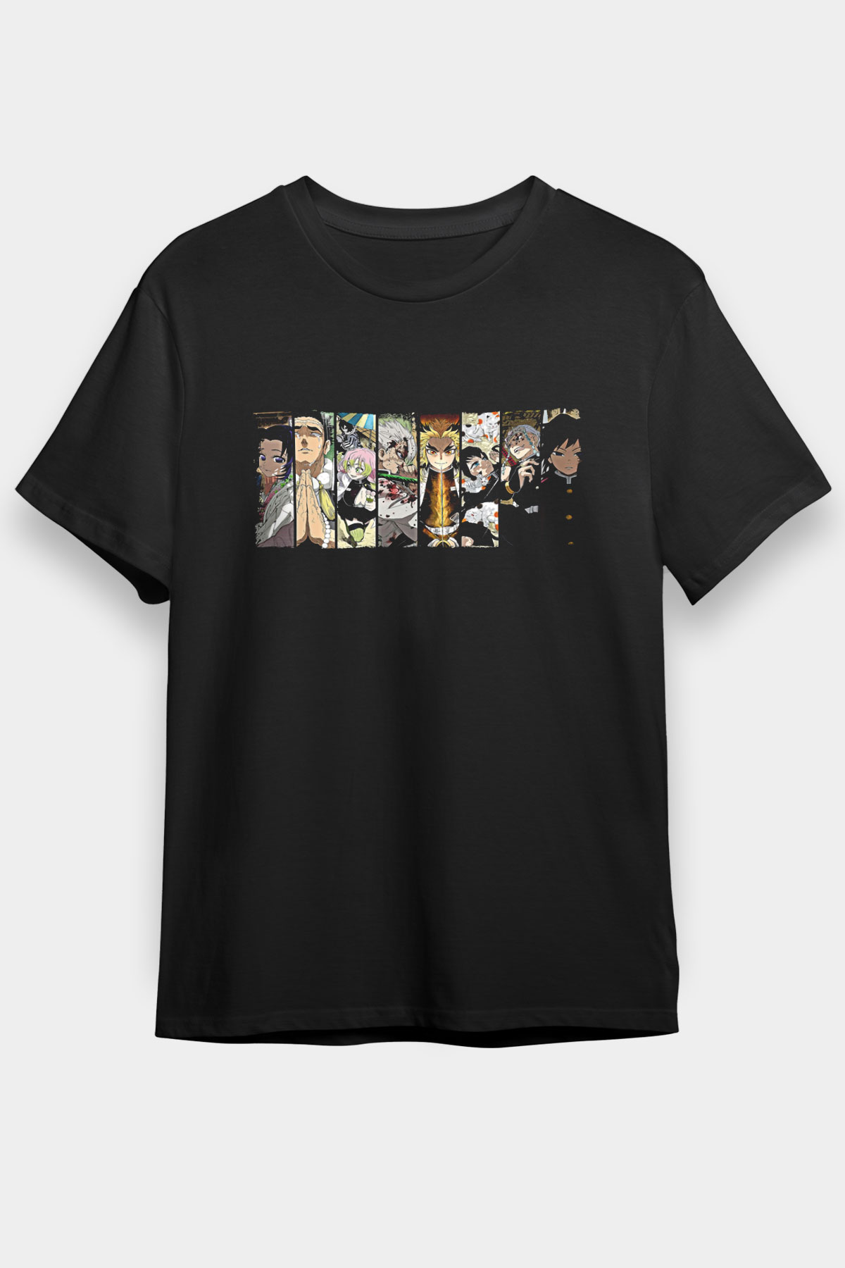 Demon Slayer Baskılı Unisex Siyah Tişört - Tshirt