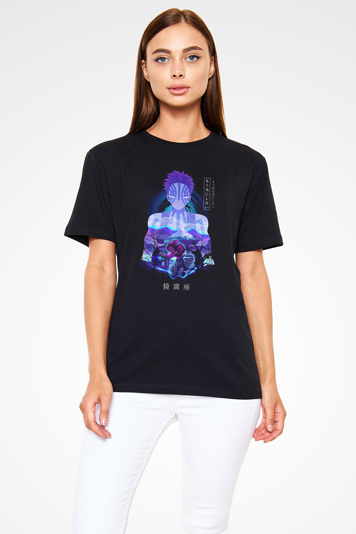 Demon Slayer Baskılı Unisex Siyah Tişört - Tshirt