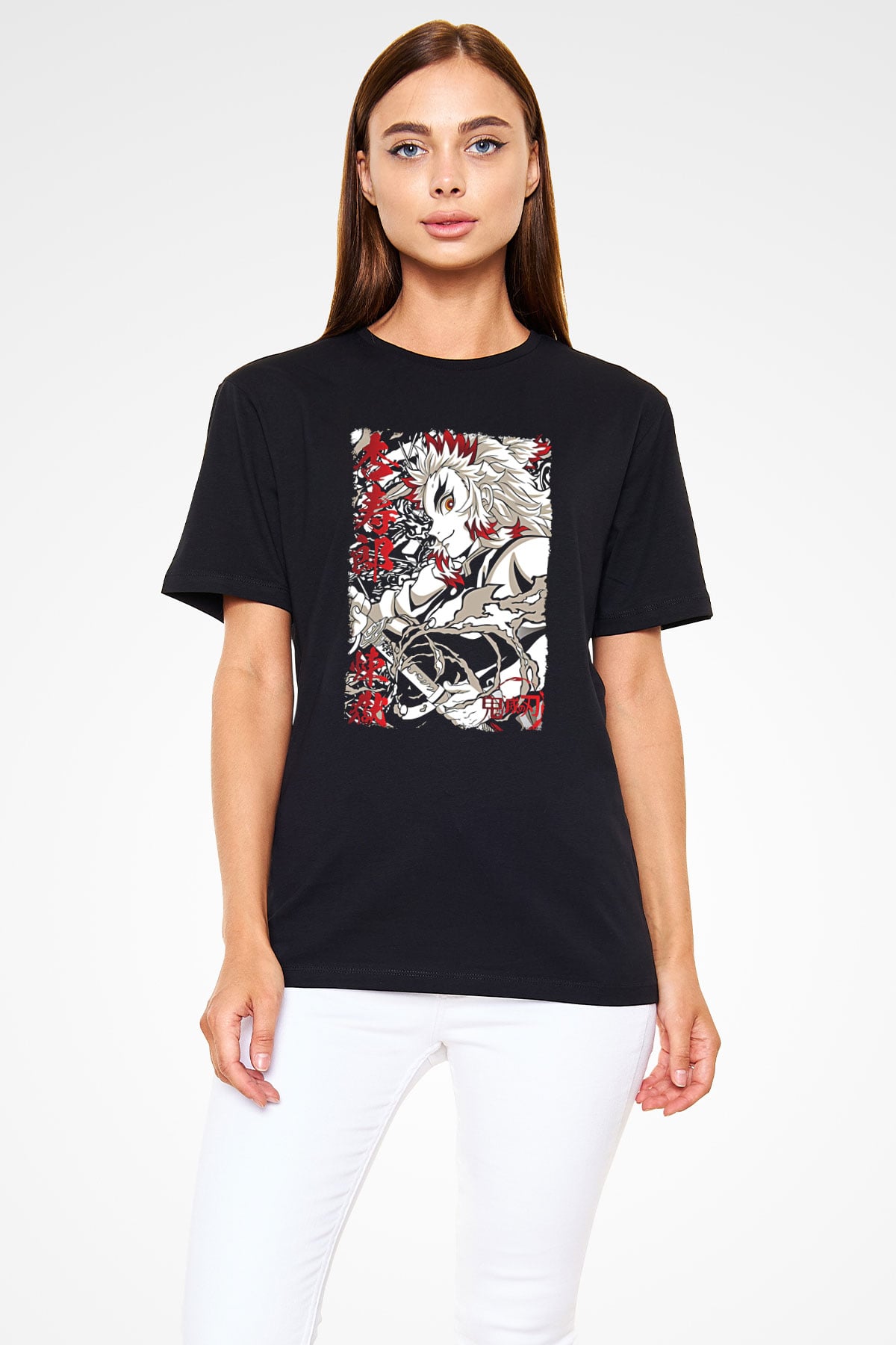 Demon Slayer Baskılı Unisex Siyah Tişört - Tshirt