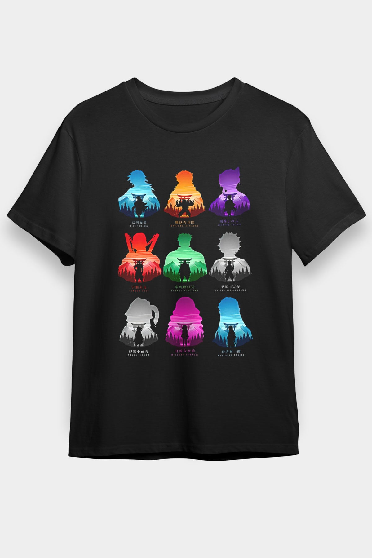 Demon Slayer Baskılı Unisex Siyah Tişört - Tshirt