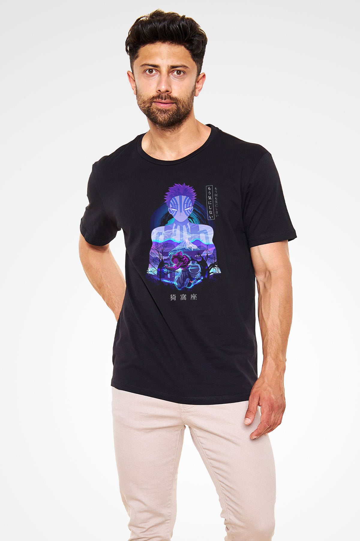 Demon Slayer Baskılı Unisex Siyah Tişört - Tshirt