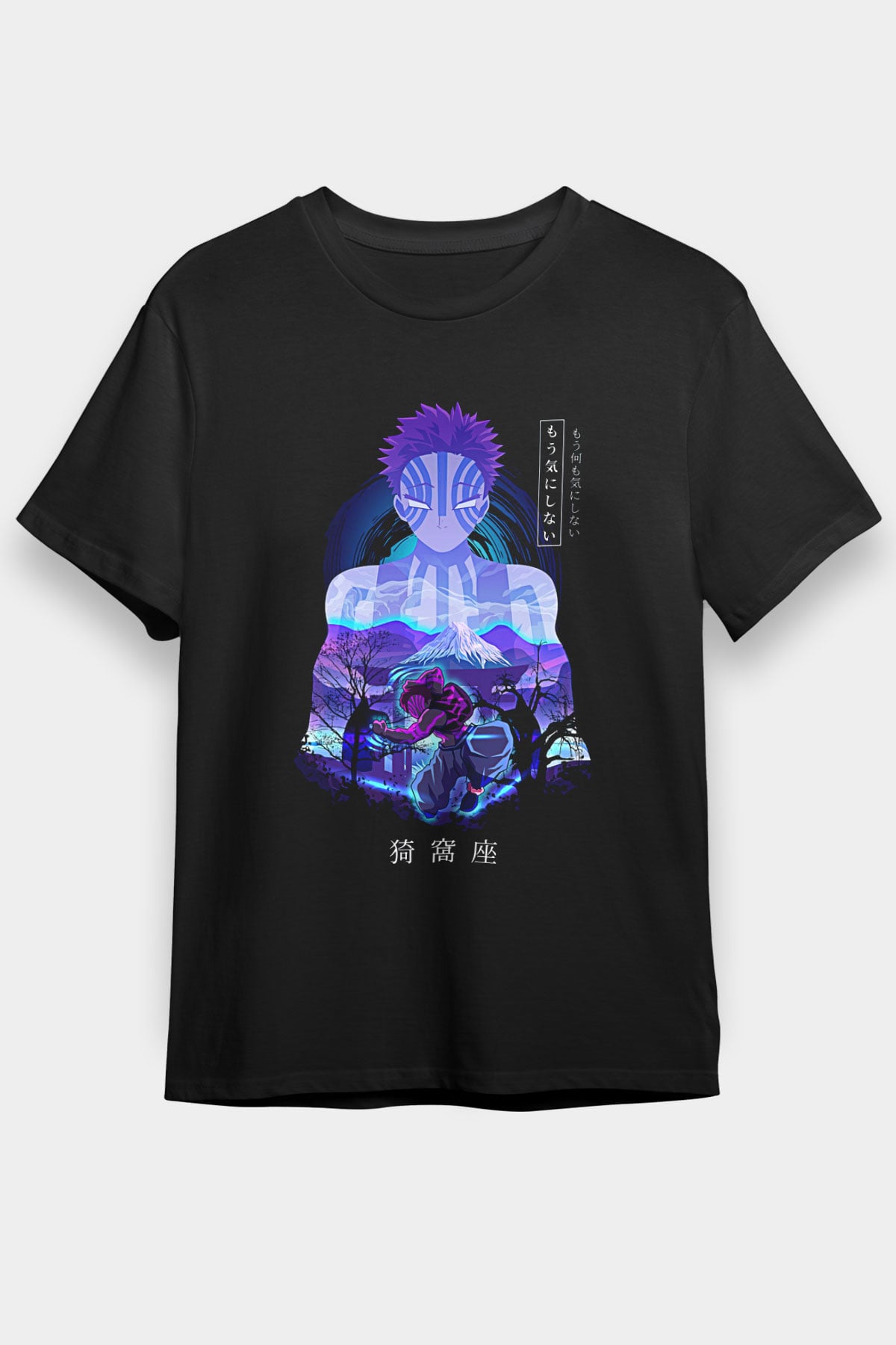 Demon Slayer Baskılı Unisex Siyah Tişört - Tshirt