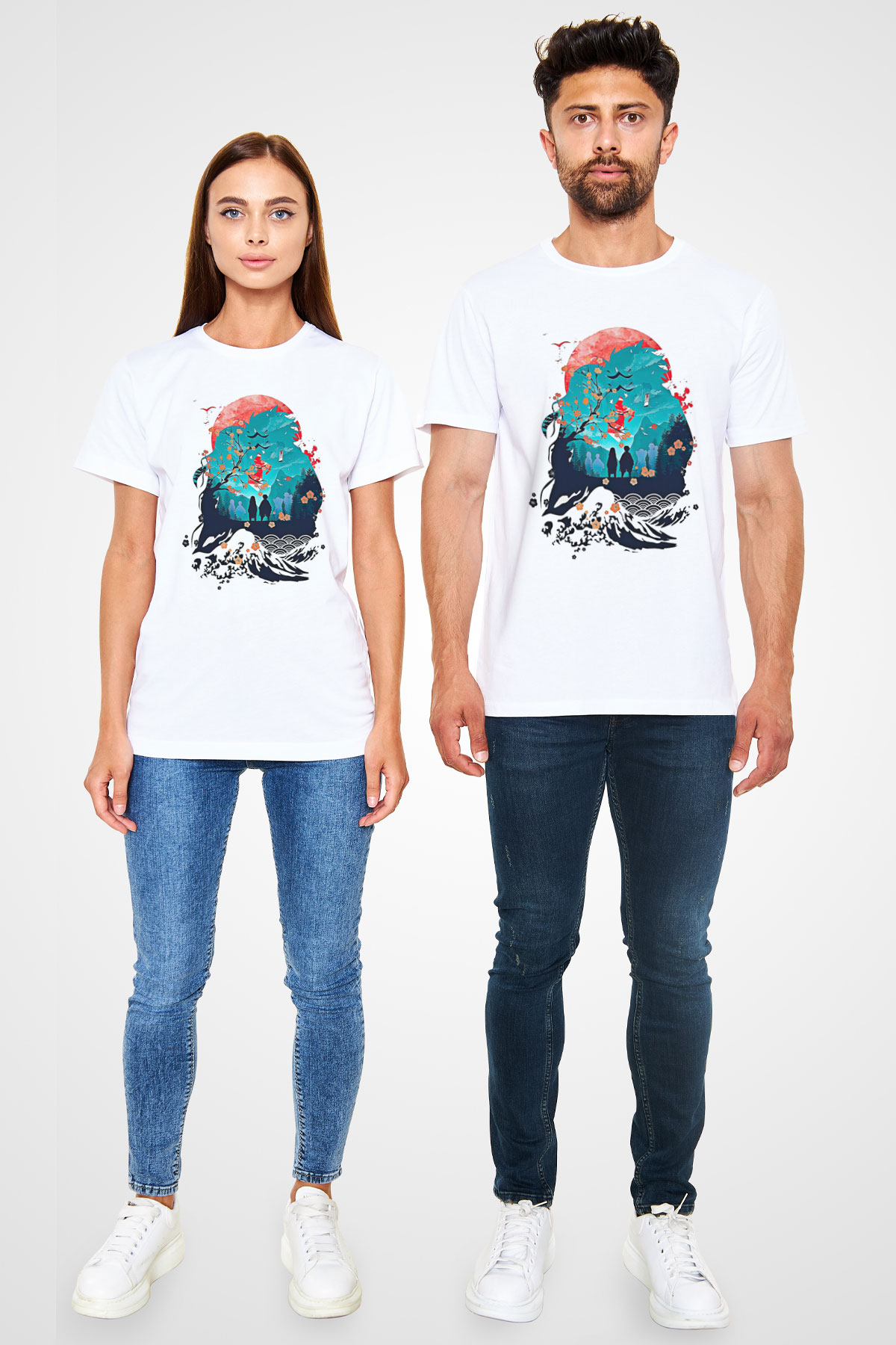 Demon Slayer Unisex Baskılı Beyaz Tişört - Tshirt