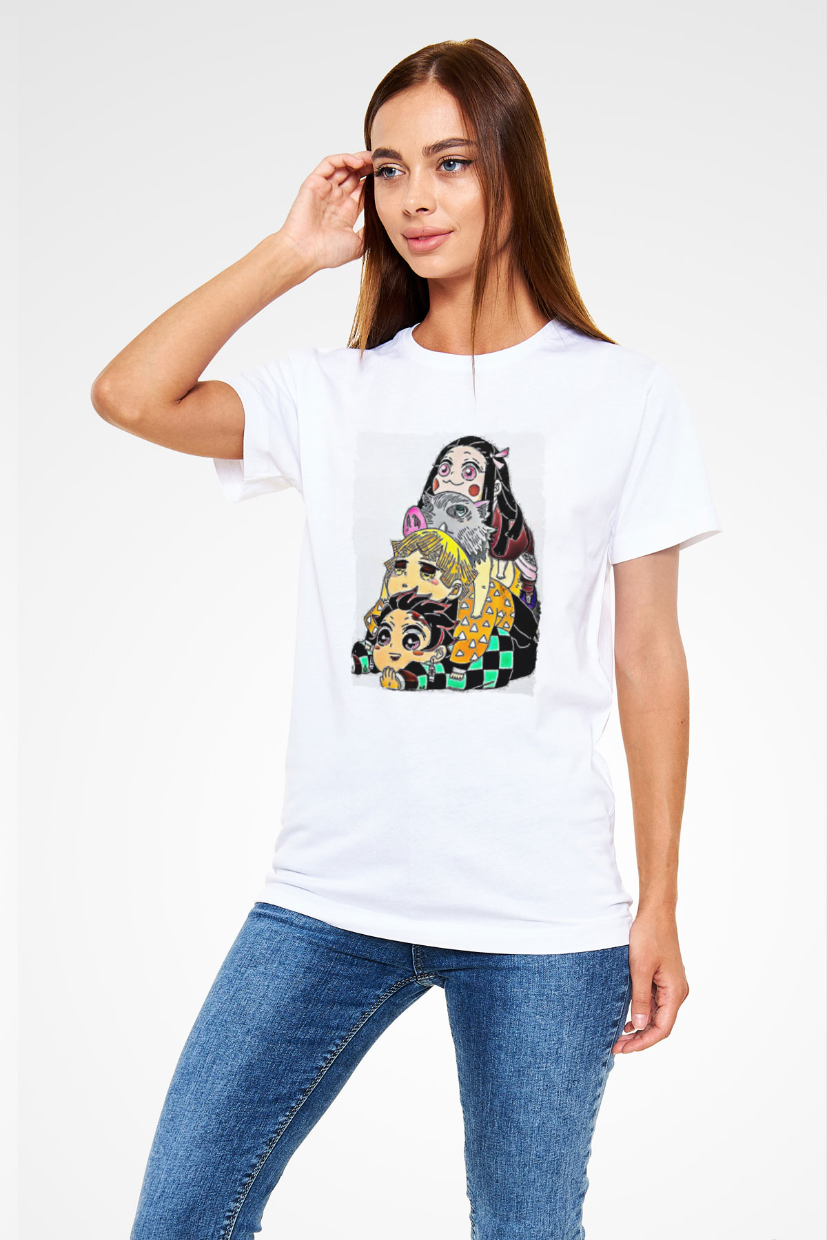Demon Slayer Unisex Baskılı Beyaz Tişört - Tshirt