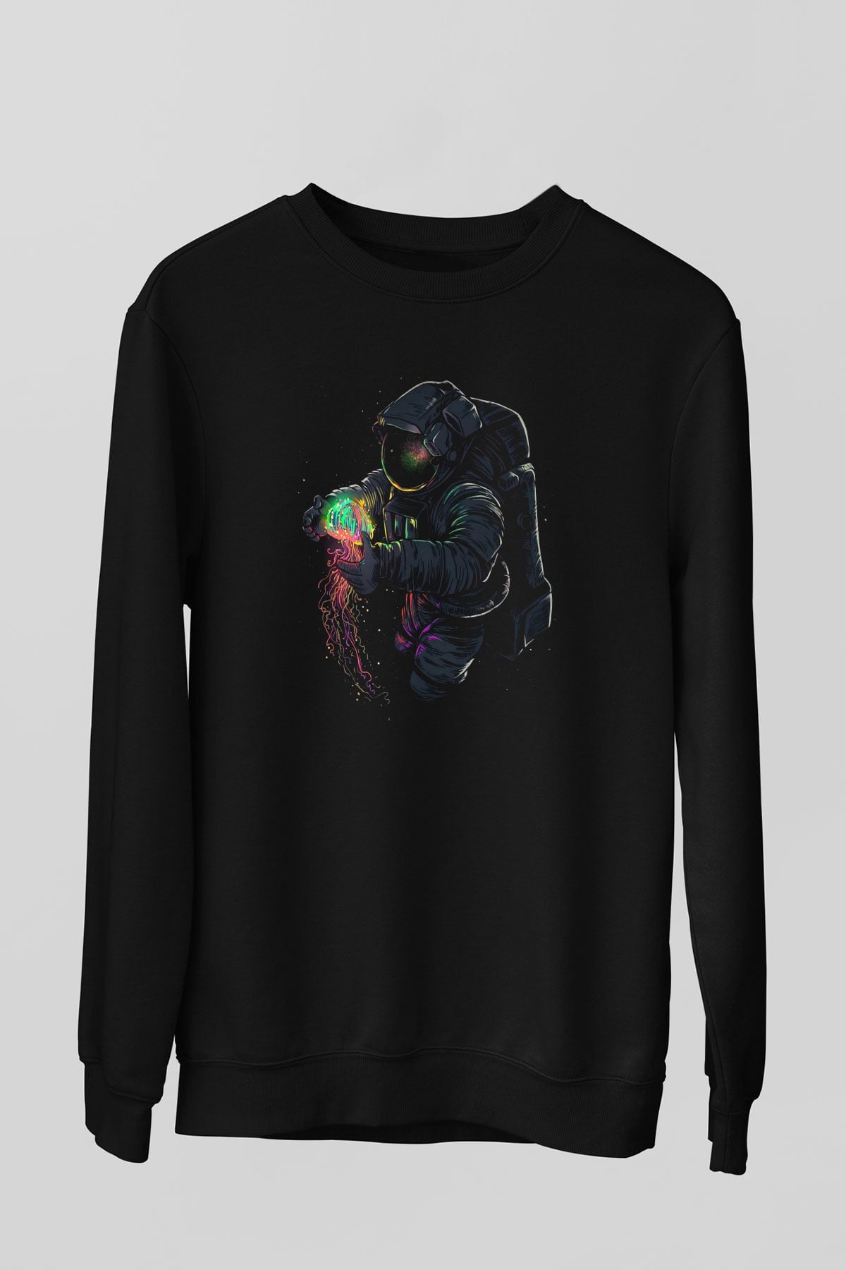 Deniz Altındaki Astronot Baskılı Unisex Siyah  Sweatshirt