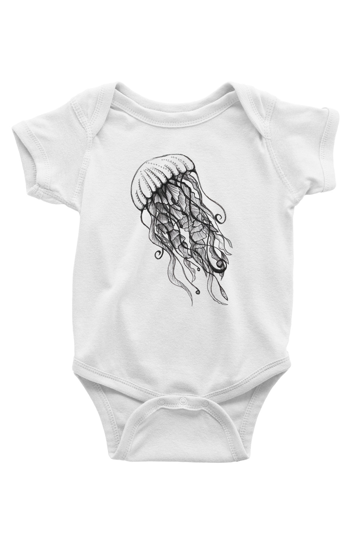 Deniz canlıları Baskılı Beyaz Unisex Bebek Body - Zıbın