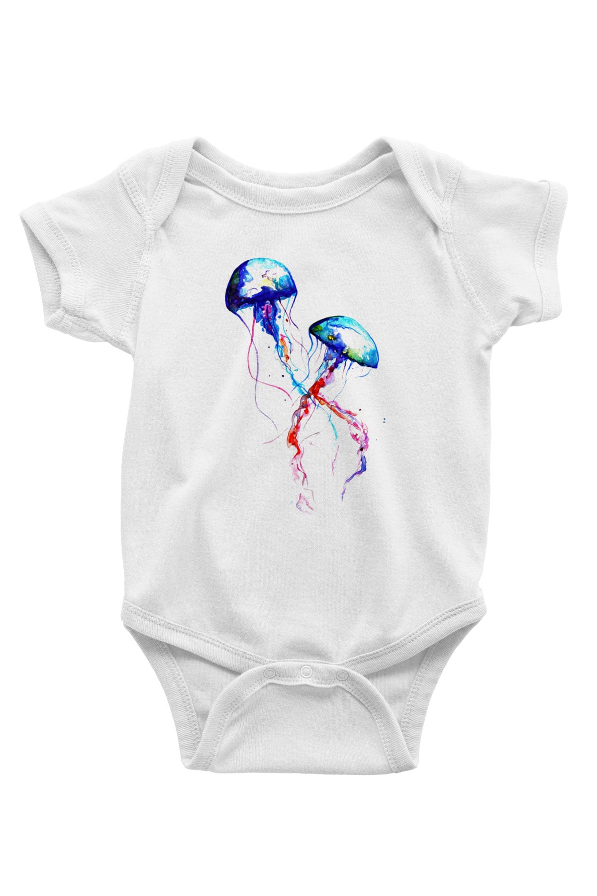 Deniz canlıları Baskılı Beyaz Unisex Bebek Body - Zıbın