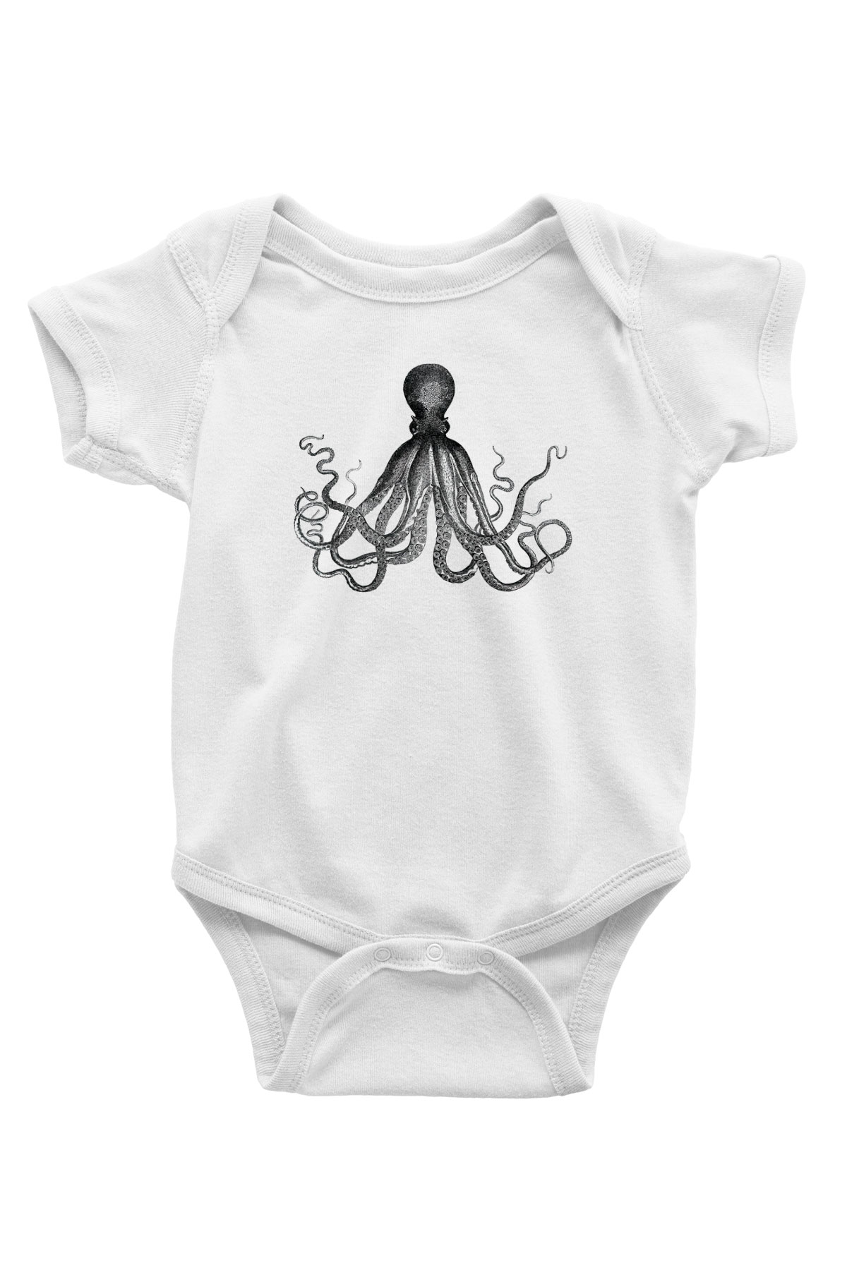Deniz canlıları Baskılı Beyaz Unisex Bebek Body - Zıbın