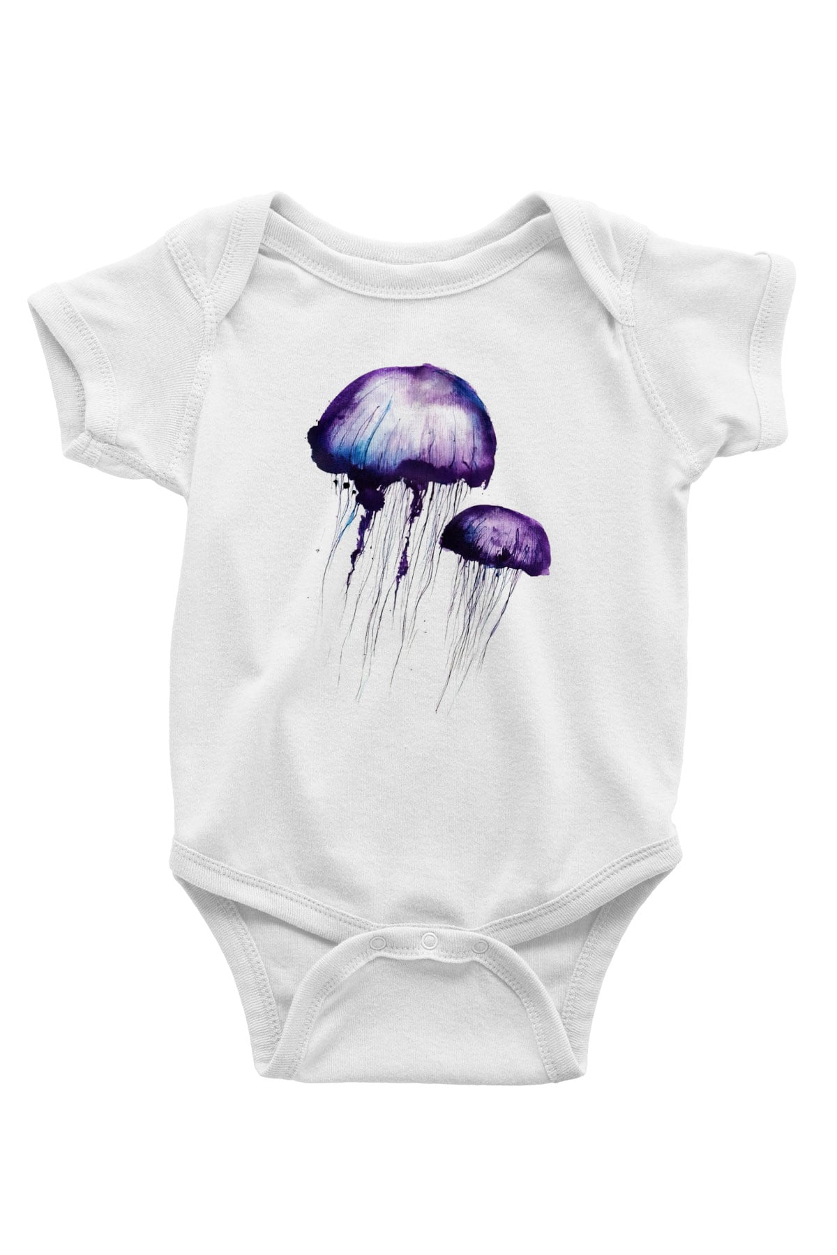 Deniz canlıları Baskılı Beyaz Unisex Bebek Body - Zıbın