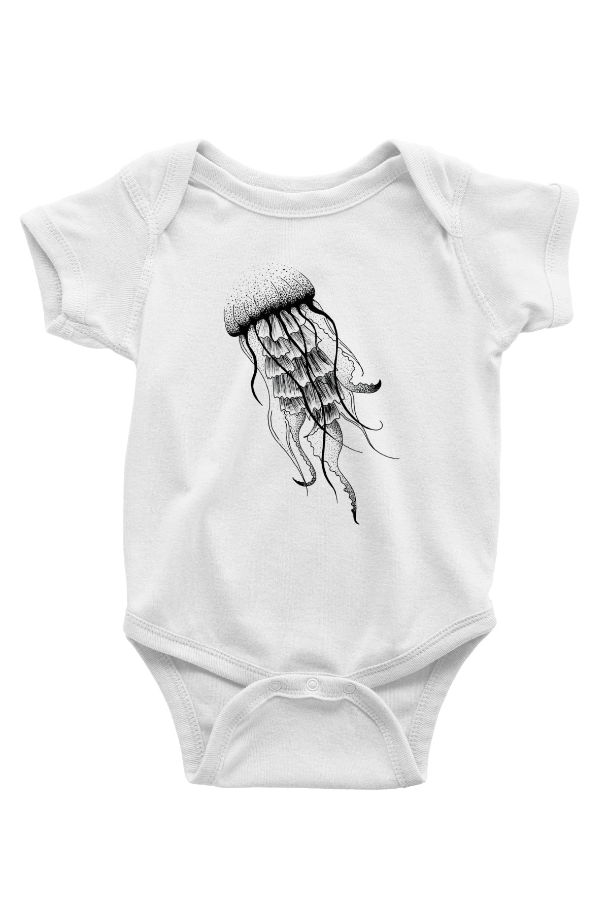 Deniz canlıları Baskılı Beyaz Unisex Bebek Body - Zıbın