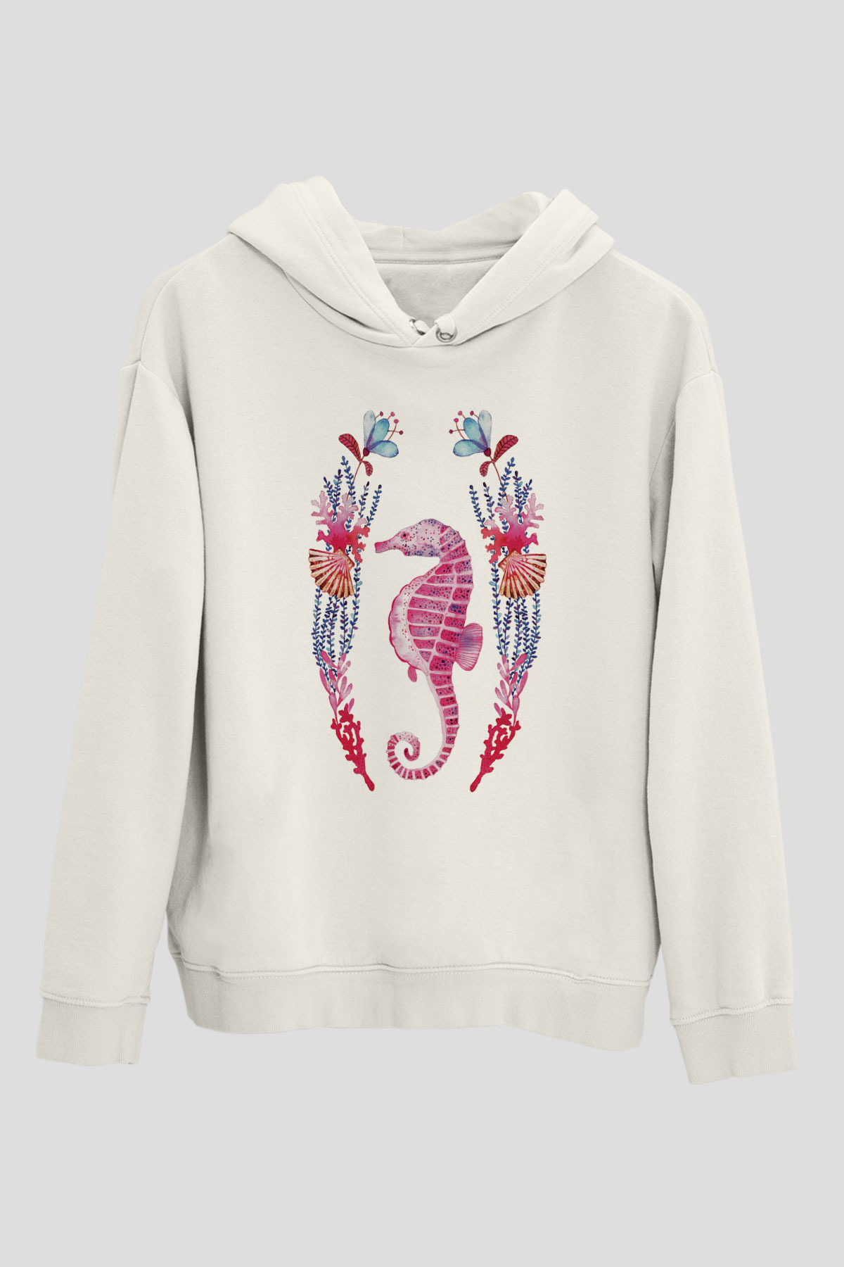 Deniz canlıları Beyaz Unisex Kapşonlu Sweatshirt